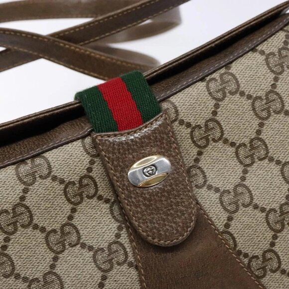 GUCCI GG Supreme Web Sherry Line Shoulder Bag PVC Beige - Picture 10 of 16